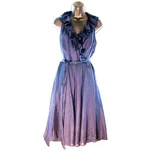 American Living Sleeveless Dress Indigo Aline V-Neck Knee Length Midi 00% Linen